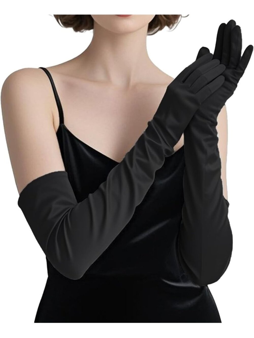 Women's  Black Elbow Length Opera Tea Party Extra Long Flapper Gloves